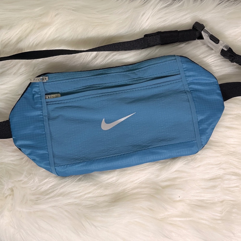 Nike Slim Running Waist Pack Teal Blue Reflective Fanny Pack Adjustable Belt